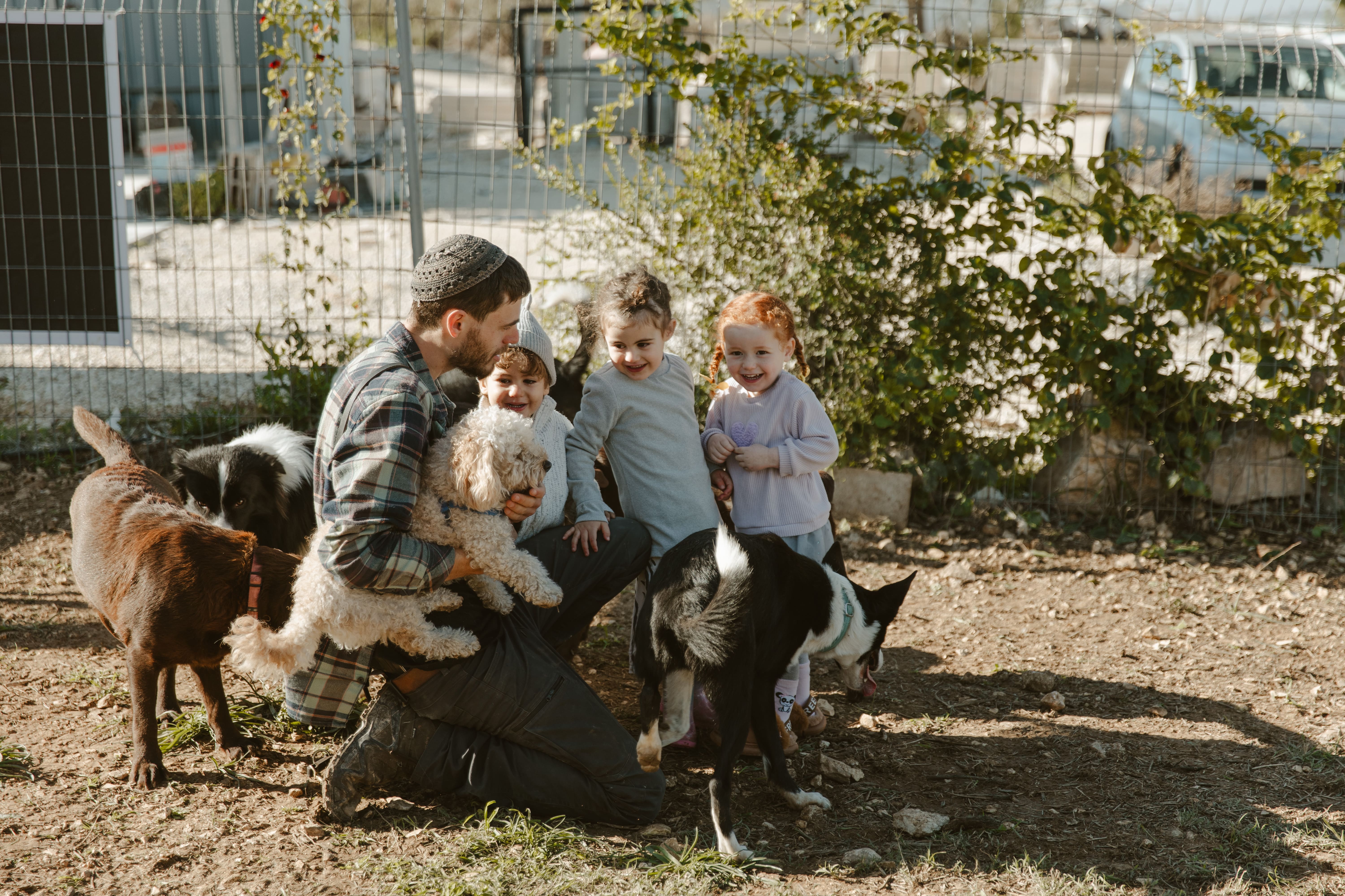משפחה עם ילדים וכלבים